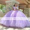 Lilac Quinceanera Prom Dresses 2022 قبالة الكتف زين الدانتيل ثوب حفلة حلوة 15 16 حفلة فستان anos