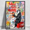 Graffiti tuval banksy sanat posterleri ve baskıları komik maymunlar grafiti sokak sanat duvar resimleri için modern ev odası dekor287p