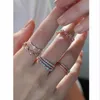 Wedding Rings ROSE GOLD Blue Turquoises Color Full-stone 3 Pcs Stacking Multilayer Chic Modern Eternity Band Shiny OL Style Finger Ring