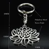 Porte-clés mode Lotus acier inoxydable pour femmes couleur argent fleur de vie porte-clés bijoux Porte Clef K774S06