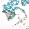 Pendentif Colliers Pendentifs Bijoux Religieux Jésus Prière Haute Qualité Perle 6Mm Chapelet Collier Charme H Dhjeh