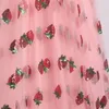 Abiti casual Abiti da festa francesi con motivi a fragola - Profondo scollo a V, maniche a sbuffo, dolce rete in voile, ricamo con paillettes, disponibile in taglie forti 4XL-5XL