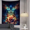 Psychedelic Animal Tapestry Spread Owl Fabric Wall Hanging Living Room Bedroom Hippie Lace Bohemian Decoration J220804