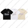 디자이너 T 셔츠 판매 잘한 Rhude Wheat Ear Grand Prix Letter Retro High Street 1 1 품질 느슨한 짧은 슬리브 티셔츠 Black S-XL High