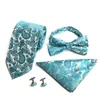 Fliegen Casual Business Herren Krawatte Set Seide für Männer Marineblau Schwarz Schmetterling Fliege Taschentuch Manschettenknöpfe Anzug Floral KrawattenBow Emel