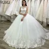 2022 New Dubai Elegant Long Ball Gown Wedding Dresses Sheer Crew Neck Lace Appliques Beaded Vestios De Novia Bridal Gowns with Buttons