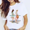 Mulher Coffee Graphic Sweet Girl Cartoon Manga curta Primavera Summer Lady Rous Tops Rouse Camiseta Feminina Tshirt 220526