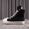 High 2022s Street Rick Canvas Shoes Jumbo Shoeslace Solid Black Male Sneakers Lace-up Rubber Owens Women's Sneakers With Box Size 34-48 FLDS