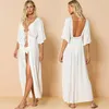 Costume da bagno da donna Abito da spiaggia Donna Lungo maxi bikini Cover Up Tunica Pareo Bianco scollo a V Abito senza schienale Costume da bagno Abbigliamento da spiaggia