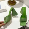 Mode pantoufles pour femmes vert sandales dames Chic cristal Triangle talons hauts élégant bout carré été fête chaussures pompes 220530