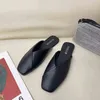 Slipper Women Mule 2022 Summer Elegant Square Closed Toe Flat Female Shoe Casual Leather Black White Slide Plu Size 35 43 220622