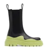 Two Tone Tire Chelsea Boots Femme Plateforme Chunky Boot Lady Luxe Design Men Calf Desiger Mid Tube Calfskin Slip on Style Boots Round Boots Black Apple Green Soles 35 45