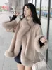 Pop Women Woolen Cloak Autumn Winter Casual Fashion Solid Color Päls Cuff Manschett All-Match Loose Faux Fur Cloak Ull Ytterkläder T220810