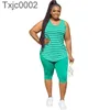 Women Plus Size Tracksuits 2 Pieces Set Deisgner Outfits Sexy Sleeveless Striped T Shirt Vest Shorts Suit Summer Sportwear