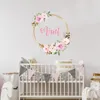 Nom personnalisé pivoine fleurs fille pépinière Stickers muraux peler et coller vinyle décalcomanies bébé enfants chambre intérieur décor à la maison cadeaux 220607