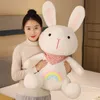 Tecknad söt regnbågs halsduk kanin plysch leksak söt kanin docka för att skicka vänner födelsedagspresent