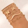 LINK, Corrente Bracelets de onda de borboletas bonitas para mulheres geoemtry de geoemtry Ajuste Jóias de pulseira de metal 5pcs/conjuntos