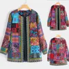 5XL Jacket Coat Women Fashion Autumn Winter Ethnic Floral Print Long Sleeve Loose Jackets Coats Cardigan Outerwear Chic Top Vintage Cotton Linen Cardigan