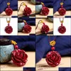 Produtos de estilo chin￪s Natural Cinnabar Stone Rose Pingente roxo Ouro Flor Flor Blossom Chain Boa sorte ￩ a primeira a Ward