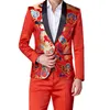 Mode Heren Casual Zakelijk Gastheer Bloem Pak Jas Broek 2 Stuks Set / Heren Kleurrijke Slim Fit Blazers Jas Broek 220514