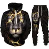 Animal 3D Tiger Lion Imprimé Pull à capuche pour hommes Ensemble de vêtements de sport pour hommes Survêtement à manches longues Automne Hiver Vêtements pour hommes Costume G1217