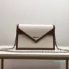 Sac à bandoulière en toile avec chaîne pour femme, pochettes à bandoulière, sac à rabat en cuir véritable, matériel de haute qualité, mode lettre boucle enveloppe sac à main