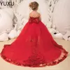 2022 Red Lace Flower Girls Dresses para casamentos Jeia pesco
