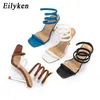 Sandaler Eilyken Summer High Heel Women Fashion Blue Sandals Square Toe Ankel Strap Ladies Party Shoes Sandal 220318