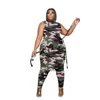 Women's Plus Size Tracksuits Camouflage Women Clothing Two Piece Outfits Sleeveless Round Neck Bandage Crop Tops Pants Sets Wholesale Drop