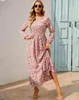 Mulheres maxi vestidos casuais com manga cheia estampada floral o-decora mulher bohe praia Vestido longa vestido de drogas majer vestidos G2205510