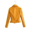 Женская кожаная искусственная прибытие приятное шикарное зимнее осенние мотоциклетные куртки Желтая куртка Женская пальто Slim Pu Leatherwomen's