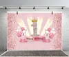 Pink Sweet 1th Pography Backdrop Crown Baby Shower Born Girls Happy Birthday Party Custom Po Bakgrund Decor Banner 220614