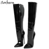 Sorbern – bottes hautes noires solides pour femmes, talons hauts de 18Cm, bout pointu, taille européenne 36-46, bottes de styliste avec fermeture éclair verrouillable