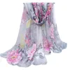 Chiffon Silk Scarf Floral Printed Design Elegant Soft Wraps Flower Scalves for Women AA10032