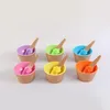 6st Barn Färgad Glass Bowl + Cone Spoon Plastskål Barnfest Tart Style Dessert Små Skål Kök Tillbehör 220408