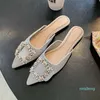 Summer Women Tisters Baotou Point Toe Rinestone Casual Flat Mules Outdoor Ladies Beach kvinnliga glidskor Flip Flo 6663