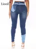 90s cor bloco namorado skinny jeans para mulheres streetwear preto contraste azul ponto alto cintura cintura calças jeans calças 220402