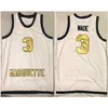 Nikivip Marquette Golden Eagles College Dwyane Wade #3 Biała Retro Basketball Jersey Męs