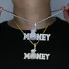 Gold Sier Color MONEY BAG Letter Pendant with Rope Chain Iced Out Cubic Zirconia Pendants Hip Hop Jewelry Gift for Women Men