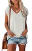 Ropa de mujer Verano con cuello en V Camisetas Liso Sólido Camisola Manga corta Camiseta sin mangas Tops Camisetas Chaleco Moda sexy Tops recortados Blusa Blusas casuales