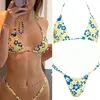 Rinabe Sexy Bikini Floral Print Swimwear String Bikini Set Push Up Swimsuit Bikinis Women Biquini Beach Bathing Suit Women 220527