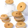 US Stock Bambu Cap Lids 70mm 88mm Återanvändbar trämurburk med halmhål och silikontätning