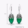 Dangle 925 Sterling Silver Marcasite Green Chalcedony Stone Drop Earrings