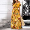 Günlük Elbiseler 2022 Moda Leopar Robe Baskı Uzun Elbise Fırfır Maxi Sundress Bohem Kadın Yaz Seksi Zarif Straplez Vestidos