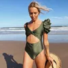 Sexy solide gele zwempakken voor vrouwelijke een schouder Women Swimwear Pushing Up Bathing Suits Bodysuits Beach Wear 220505
