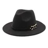 Nowy szeroki pasek Brim British Retro Fel Felt Hat Autumn Winter Western Cowboy Wool Wool Fedoras Hat Fashion Solid Color Jazz Caps HCS169