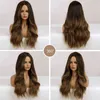 Long Wavy Brown Synthetic Wigs Ombre Middle Part Natural Hair Wig For Women Daily Party Cosplay Heat Resistant Fiber 220622