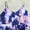 Abiti taglie forti Abito elegante tie dye da donna 2022 Vestito estivo estivo senza maniche senza schienale con cinturino sexy e vita altaPlus