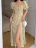 Summer Kwiatowy Kwiatowy nadruk Midi sukienka z krótkim rękawem Elegancka seksowna impreza plaża Maxi vestidos żeńskie modne ubrania na balu 220514