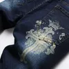 2022 Summer Street Trendy Men's Jeans Tryckt bomullsdetimbyxor Fashion Urban Tight Midje Casual Pants Vaqueros de Hombre